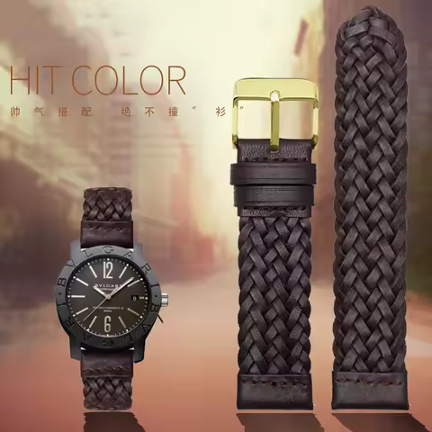 20mm 22mm Soft Leather Strap For Fossil Bul-gari BVL102929 Huawei GT Watch Woven Cowhide Watch Chain