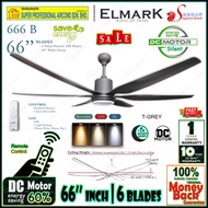 Elmark Ceiling Fan 666B T-GREY 66” inches DC Motor Remote Control 6 Blades Ceiling Fan With 24W 3 To