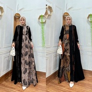 ( Best seller ) Baju Gamis Batik Wanita Modern Kombinasi Polos/Gamis