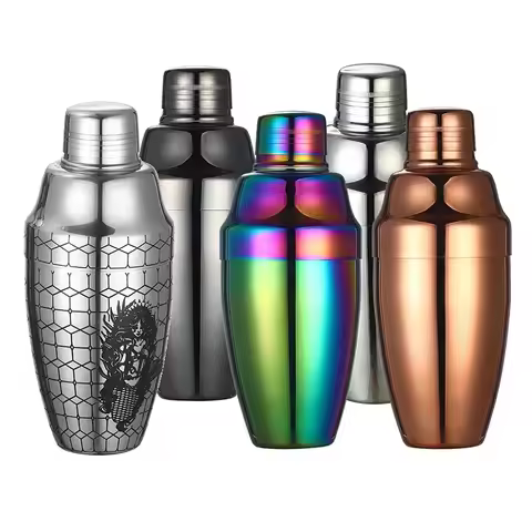 500ml Stainless Steel Cobbler Shaker with Etching Pattern Cocktail Shaker Bar Shaker Cobbler Shaker 