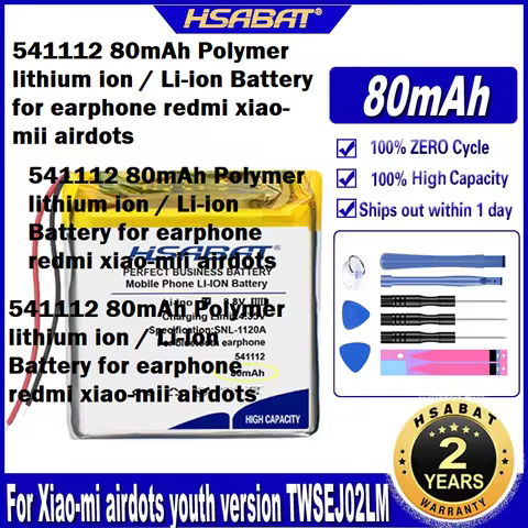 HSABAT 541112 80mAh Polymer lithium ion / Li-ion Battery for earphone redmi xiao-mii airdots