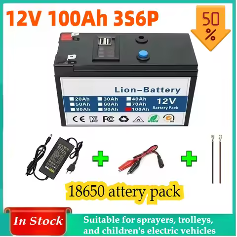 12V 100Ah 3S6P 18650 Rechargeable LiFePO4 Lithium Battery Built-in 5V 2.1A USB Power Display Port Ch