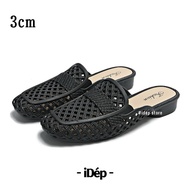 Women's mule plastic slippers with round toe and breathable mesh for anti-slip rain iDEP SL027 (Blac
