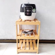 Meja Magic com Rak Susun 3 Serbaguna Kayu Kokoh Anti Rayap Rak Piring Dispenser Galon