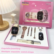 7 in 1 Female Fashion Women Smart Watch A68 Plus Gift Set Diamond Quartz Watch Necklace Earrings Rin