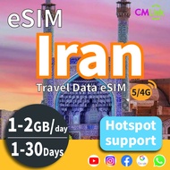 Iran 4G/5G Travel eSIM Card (1-30 Days 05GB/1GB/2GB Daily High-Speed Data + Unlimited 128kbps Hotspo