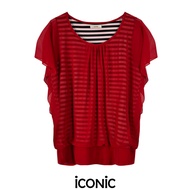iCONiC RED STRIP NET TOP #9048 เสื้อผญ ผ้ายืด ลายทาง ทรงหลวม ซ้อนตาข่าย ใส่ได้ตั้งแต่ S-XL ยาว24" เส