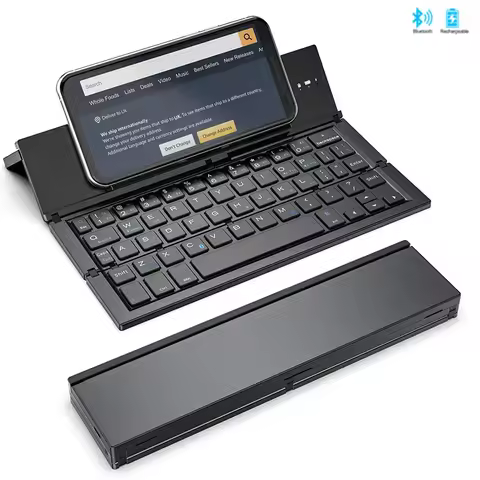 BOW Folding Keyboard Wireless Rechargeable Foldable Bluetooth Keyboard Pocket Keyboard with Pocket S