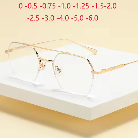 Half Frame Blue Light Blocking Polygon Nearsighted Glasses Women Men Short-sight Prescription Specta