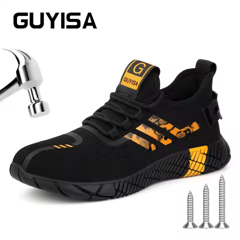 GUYISA Safety Shoes for Men Safety Boots Ready stock Steel Toe Rubber Sole Black 9200