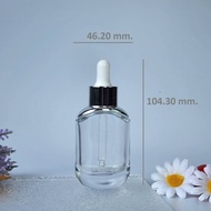 ขวดแก้วดรอปเปอร์สีใส 30ml. ทรงดีออร์ (ไหล่เงิน) ขวด dropper ฝาเงินจุกขาว งานเค้าท์เตอร์ หนา แข็งแรง