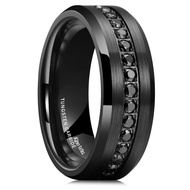 GEM Mens 8mm Black/Silver/Gunmetal/Rose Gold Polished Finish Tungsten Carbide Ring Cubic Zircon Ston