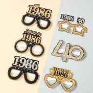 6pcs Black & Gold 40th Birthday Party Paper Glasses, Retro 40th Birthday Party Photo Props, 40th Bir