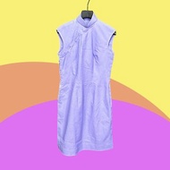 二手 古董訂製 紫色 織紋 輕薄 開衩 無袖 旗袍 CA410