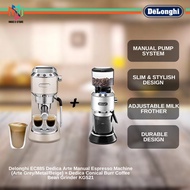 Delonghi EC885 Dedica Arte Manual Espresso Machine (Arte Grey/Metal/Beige)+Dedica Conical Burr Coffe