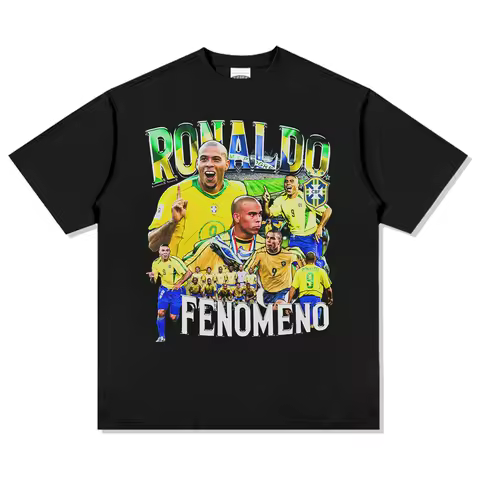 Ronaldo R9 100%cotton men's football Tshirt Brazil jersey 2002 champion Commemorative shirt Summer U