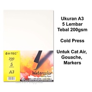V-TEC A3 Water Color Paper 200gsm - 5 Sheets Cold Pressed A3 Watercolor Paper/