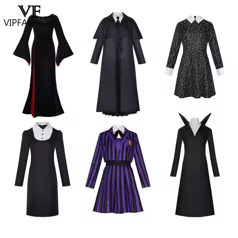 VIP FASHION Wed.Addams Costume Halloween Party Outfit Enid Sinclair‌ Morticia Addams Cosplay Uniform