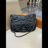 Chanel 香奈兒 黑銀外縫線 機場南瓜鏈條包