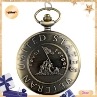 Giaurz  Vintage US Veteran Army Bronze Pocket Watch Quartz Necklace Pendant Antique Gift