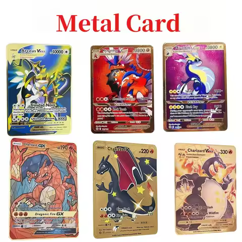 HOT 2026 NEW Pokemon Metal Card 10000 Points Arceus Charizard Super Card Golden English Mewtwo Vmax