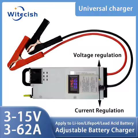 Lifepo4 Charger 12V 62A 60A Lithium Battery Charger 110V-240V Input 3-15V Adjustable Quick Fast Adap