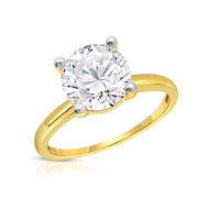 MAX + STONE 3 Carat Cubic Zirconia Solitaire Engagement Ring for Women in 14k Solid Yellow Gold CZ i