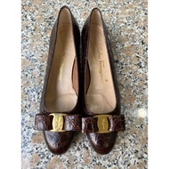 Brown Size US6 Ferragamo Shoes Vintage Style *Gold Color There Are Floor Marks. No Box Bag Card* Hig