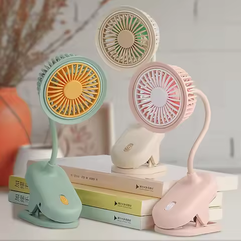 USB Rechargeable Clip on Small Fan 360° Adjustable Battery Powered Mini Fan Strong Wind Flexible Nec