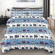 Pamnest Comforter Set Full Size, Cute Cartoon Train Car Soft Bedding for Kids and Adults, Blue Rail 
