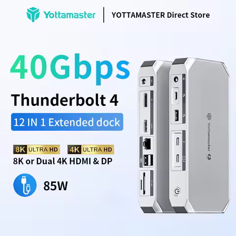 Yottamaster 40Gbps Thunderbolt 4 Dock 12 in 1 USB C Thunderbolt Hub 85W PD Charging Dual Monitor Sin