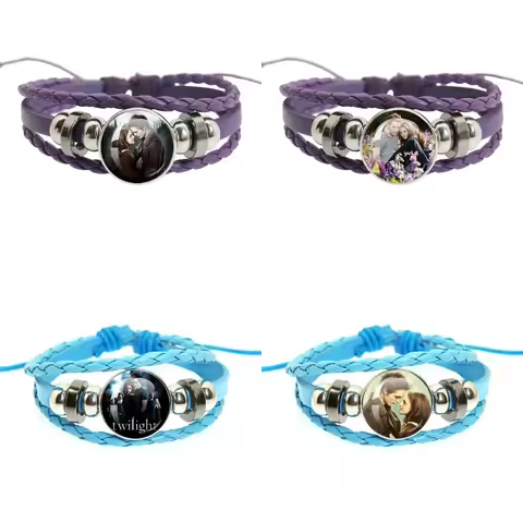 Movie Bella Edward Jacob Renesmee18mm Leather Bracelets Glass Cabochon Twilight Character Fashion Ac