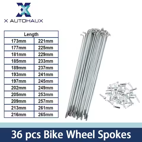 X autohaux Bicycle Spokes Bike Wheel Spokes Silver Tone Nipple 1 Set 13G 173mm-265mm Length Galvaniz
