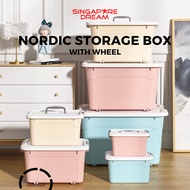 Home Storage Box Container w Wheels - Stackable Large Capacity Plastic PP Household Car Organizer Bo