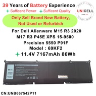 69KF2 11.4V 7167mAh 86Wh For Dell Alienware M15 R3 2020 M17 R3 P45E XPS 15-9500 Precision 5550 P91F