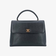 CHANEL Vintage Black Caviar Leather Kelly Handbag