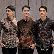 KEMEJA BATIK LENGAN PANJANG PRIA satuan/kodian keren Katun Baju Motif Santai Bunga