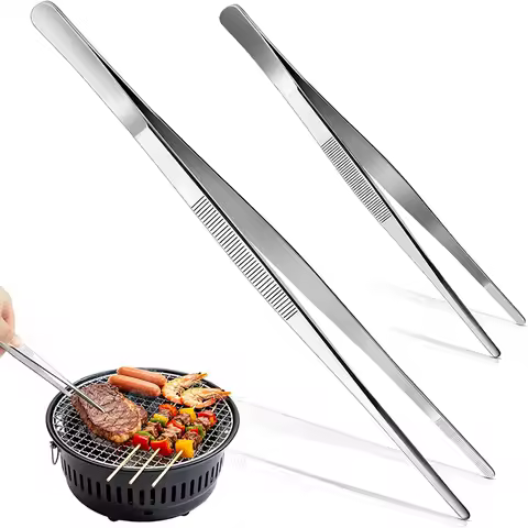 2Pcs Stainless Steel Tweezer Multipurpose Tweezers Set Barbecue Tweezer Kit Non-Slip Tweezer Cooking