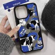 Ins Cow Cartoon Black Carbon Fiber Mirror Case For Iphone 17 Air 16 Plus 15 14 12 13 11 PRO MAX Casi