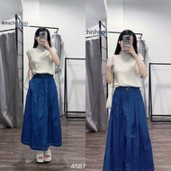 Long blue pleated jean skirt - 4828