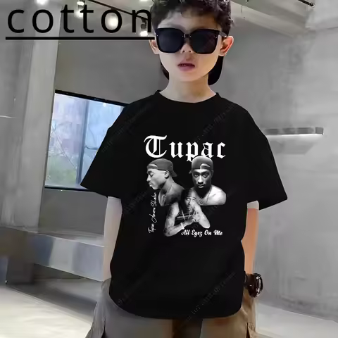 Summer Tupac 2pac Rapper Thug Print Fashion Kids Cotton T-shirt Tee Boys Girls Clothes Casual Childr