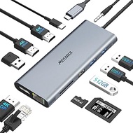USB C Docking Station Triple Monitor 4K@60HZ, 12-in-1 Laptop Docking Station Dual Monitor USB C Hub Dock with 10Gbps USB3.1+2 HDMI+DisplayPort+PD+Ethernet+SD for Dell/HP/Lenovo/MacBook/Surface 7 8 9