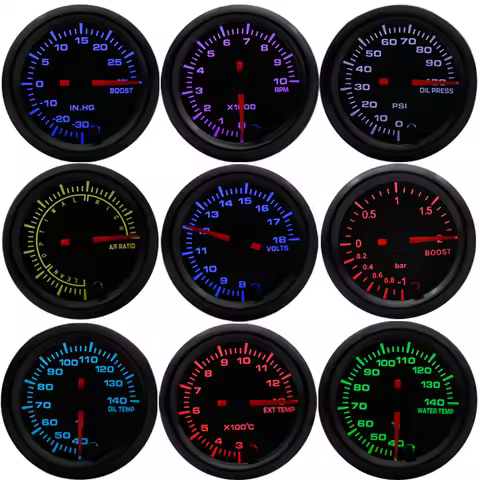 2" 52mm 7 Colors LED Boost/Water temp/Oil temp/Oil pressure/Voltmeter/Air fuel ratio/EGT/Tachometer 