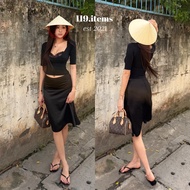 2-layer low-rise midi silk skirt 119.items