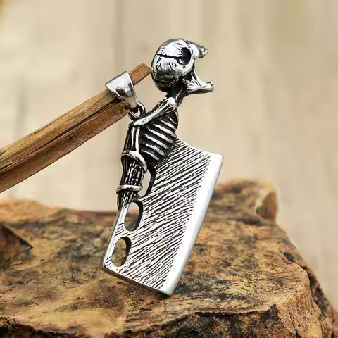 Retro Skeleton Cleaver Pendant Men Stainless Steel Bottle Opener Punk Hip Hop Gothic Biker Amulet Je