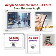 Acrylic Poster frame -Fit A1 size poster - Rounded corner-home/office wall display frame/Sandwich fr