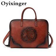 OYIXINGER Women Leather Briefcase 2022 New Vintage Shoulder Bag Ladies 14 Inch Laptop Briefcase For Xiaomi Acer
