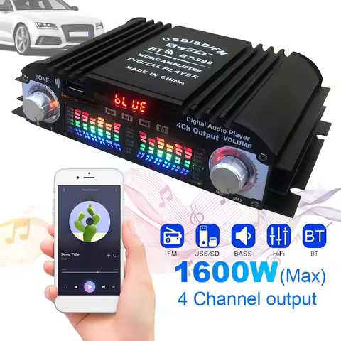 1600W Peak Power Digital 4 Channel Audio Amplifier HiFi Sound Amplifier FM USB Bluetooth-Compatible 