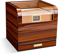 CIGARLOONG Cigar Humidor Cedar Wood Large Partitioned Storage Cabinet for 100 Cigars with Drawer,High Precision Hygrometer, Humidifier Glass Top Humidor(Brown)