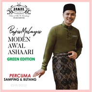 [GREEN SET] Baju Melayu Awal Ashaari Paloma Slim Fit by JAKEL Baju Melayu Cekak Musang Baju Raya 2024 Free Samping